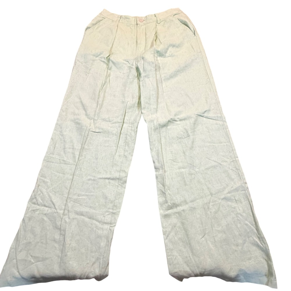 Forever 21 Womens Mint Green Linen Blend Wide Leg‎ Pleated Trousers Pants Size M